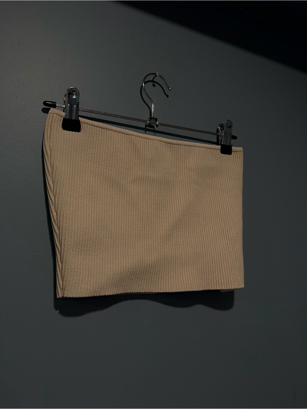 Babaton Beige Ribbed Mini Skirt